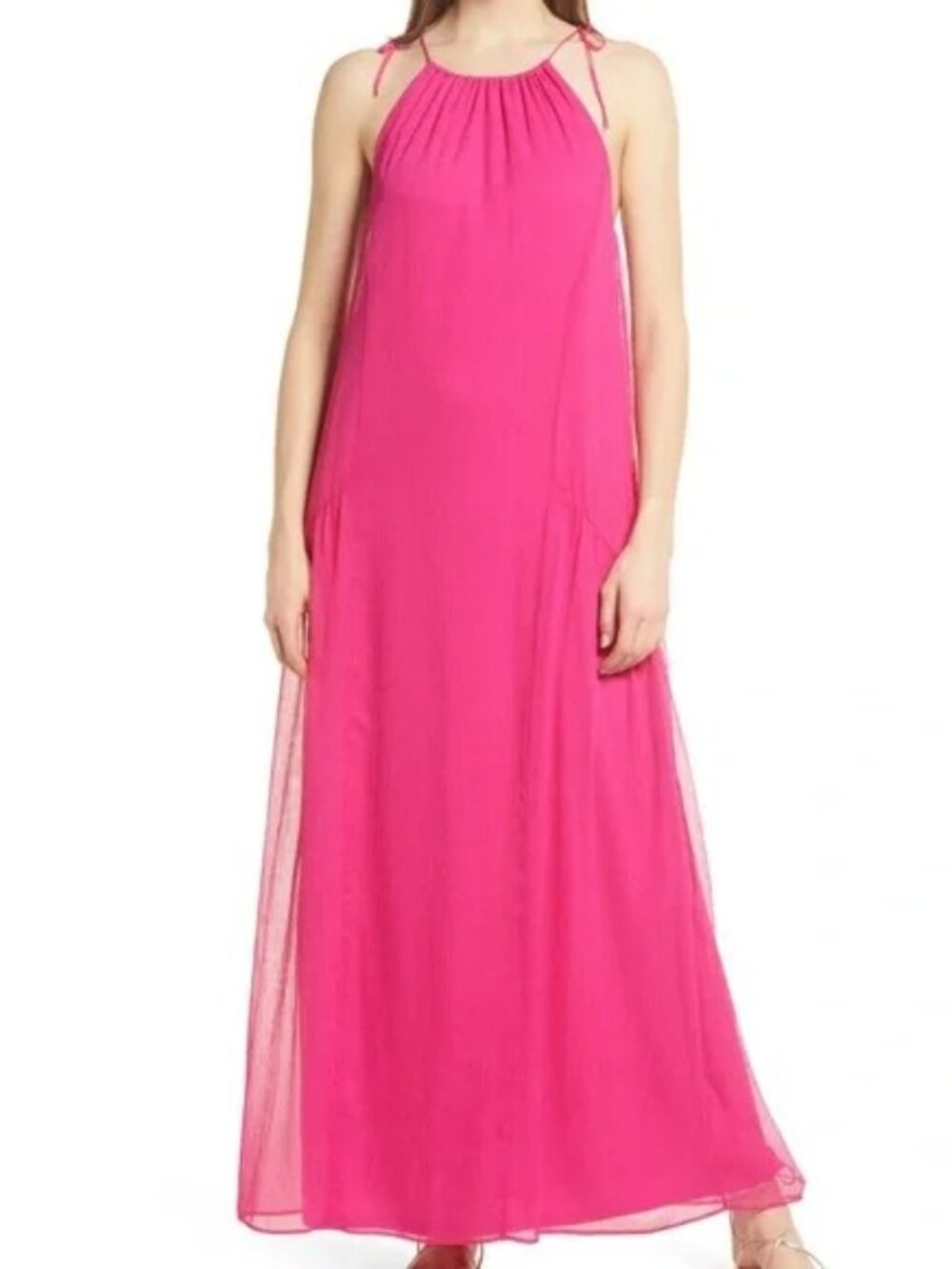 NSR Women's Tallie Maxi Dress Medium Pink Chiffon Sleeveless Flowy Vacation